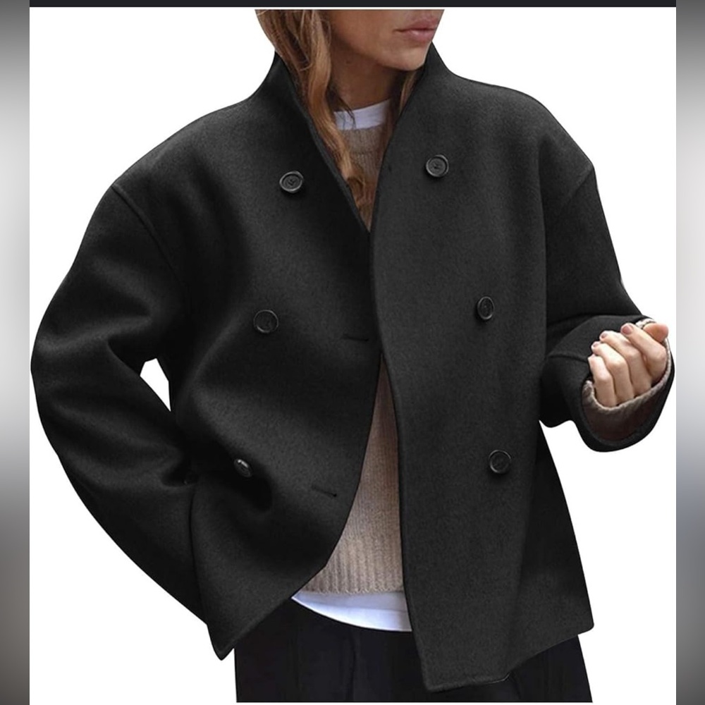 Commense Women's Elegant Black Pea Coat
